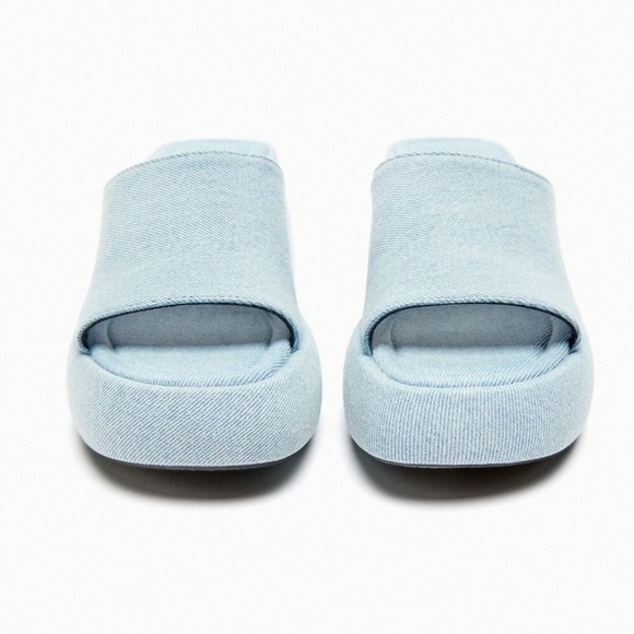 NWT. Zara Light Blue Denim Platform Wedge Sandals. Size 7,5, 9. - Picture 2 of 7